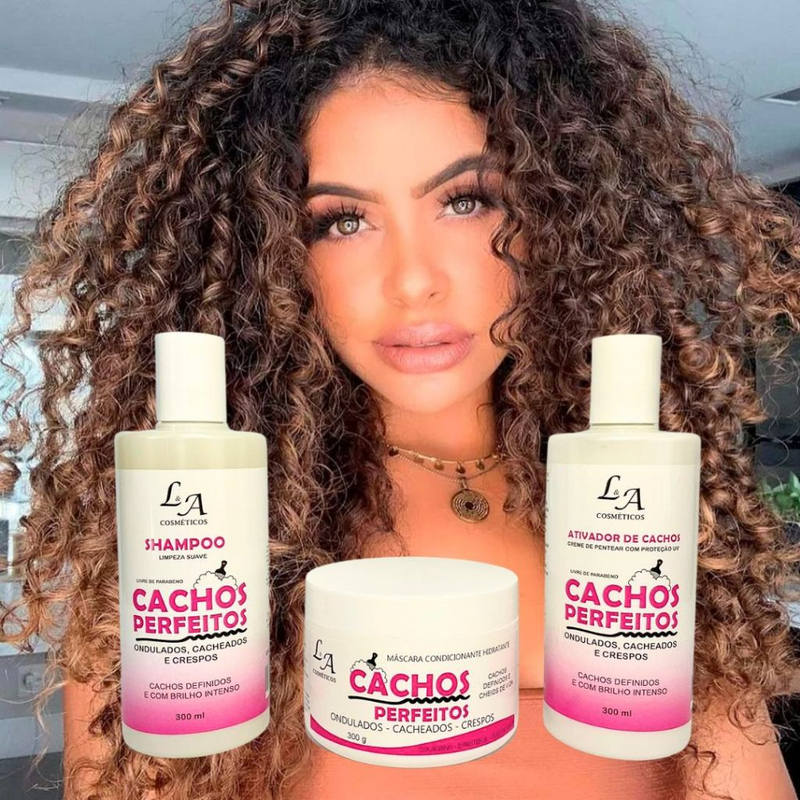 Kit Cachos Perfeitos Shampoo Condicionador e Máscara Hidratante Ativador de cachos 3x300g